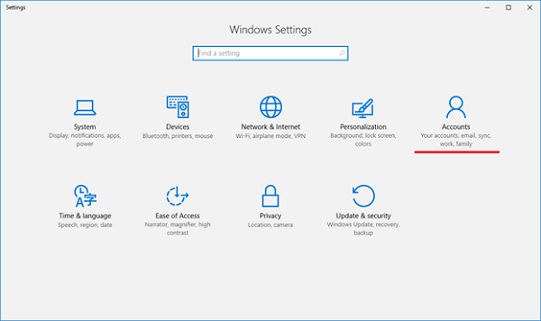 windows settings accounts select