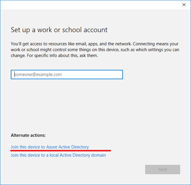 join work or school account to azure ad