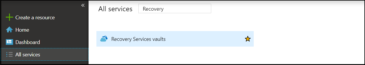 Create Recovery Services Vault step 1