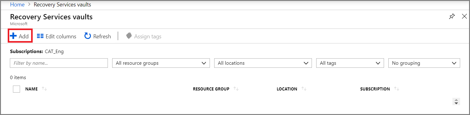 Create Recovery Services Vault step 2