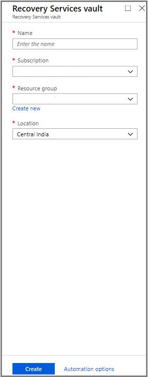 Create Recovery Services Vault step 3