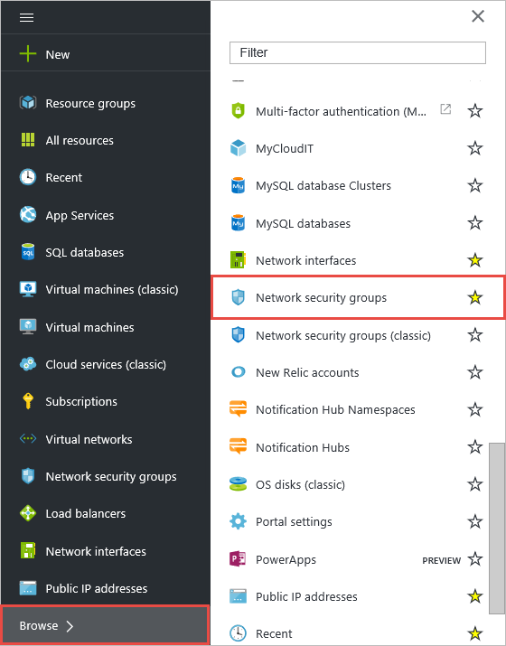 Azure portal - NSGs