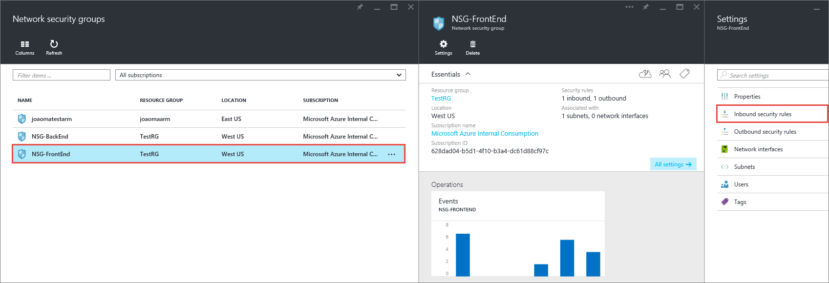 Azure portal - NSG-FrontEnd