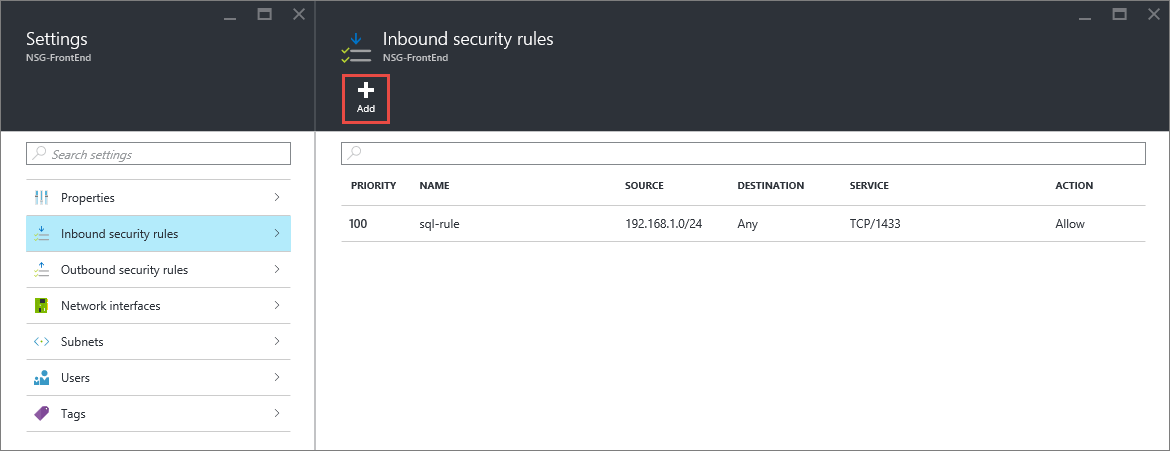 Azure portal - Add rule