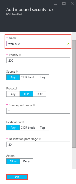 Azure portal - Rule settings