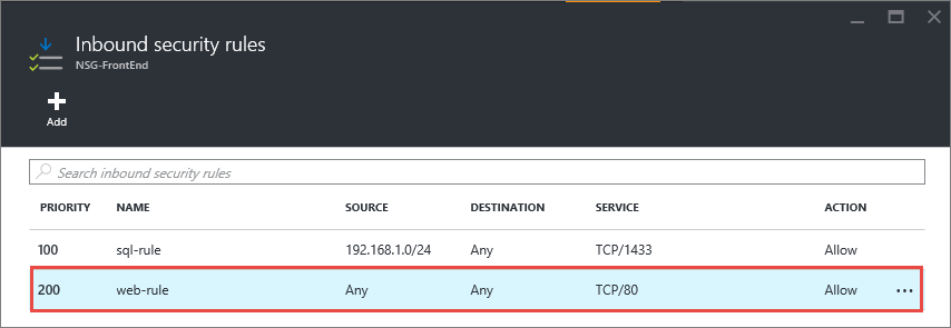 Azure portal - New rule