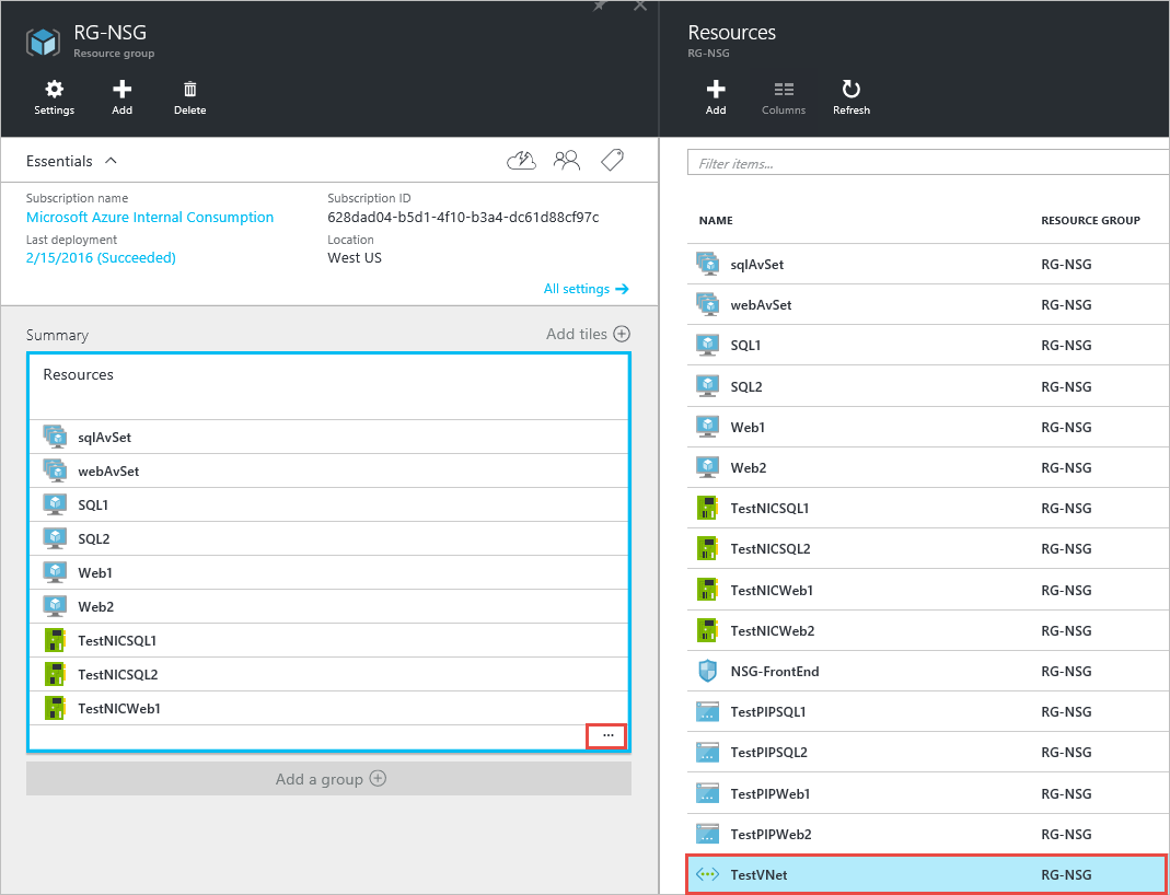 Azure portal - TestVNet