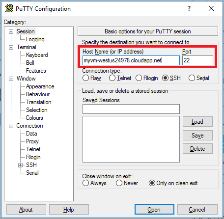 Open new PuTTY connection