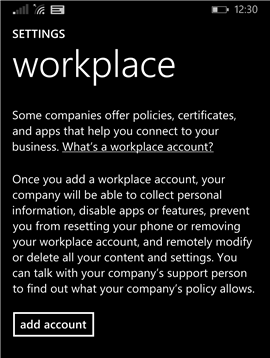 Workplace settings screen