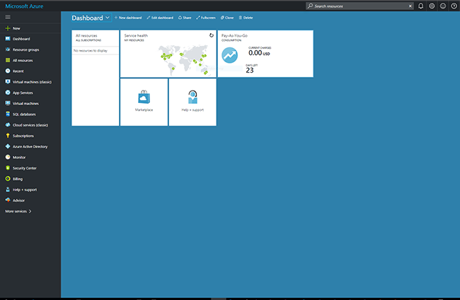 Screenshot of the Azure portal