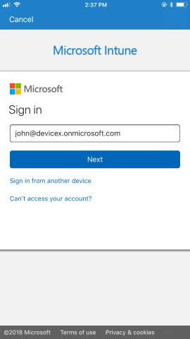 Azure AD sign in prompt.