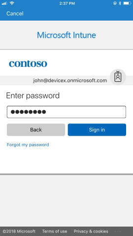 Azure AD password prompt.