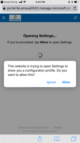 System prompt to ask for Settings app to be opened.