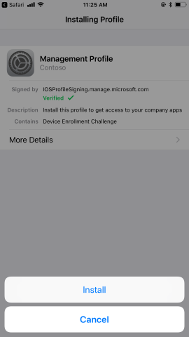 Installing profile modal dialog from bottom of screen.
