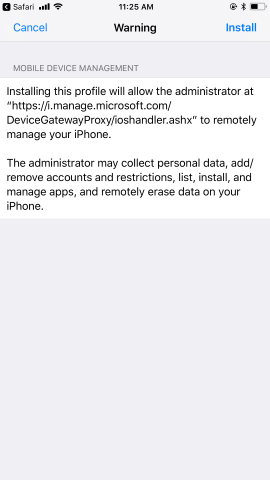 Profile management warning screen.