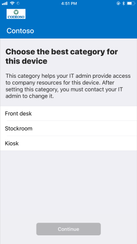 Select device category in company portal app.