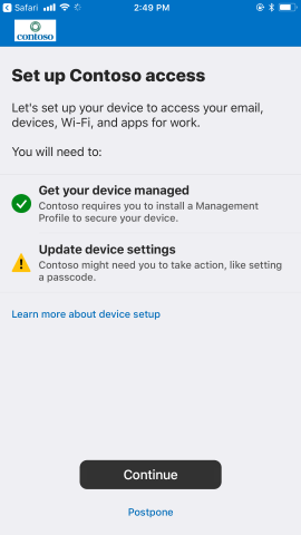 Device management successful; now need to update settings.