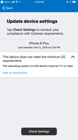 Settings check finished, with an incorrect OS version
