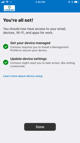 Successfully enrolled and updated settings