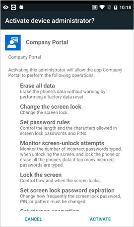 Activate device administrator screen