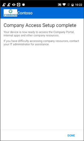 Company access setup complete screen
